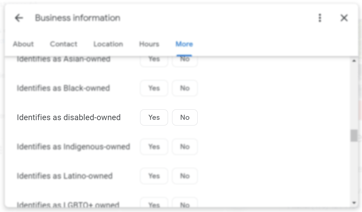 Image of identity attribute menu on Google Business Profile with Disabled-Owned emphasized