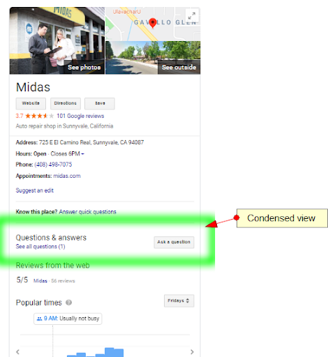 Google search image of the Question and Answer section on a Google Business Profile