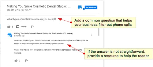Q&A example from a Google Business Profile