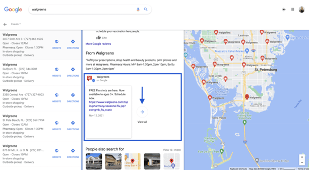 Google maps listing view