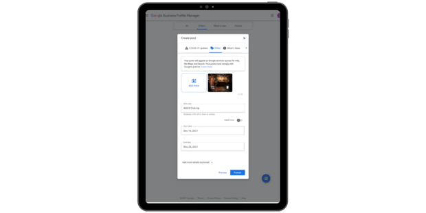 creating a Google post using the Google Profile Manager